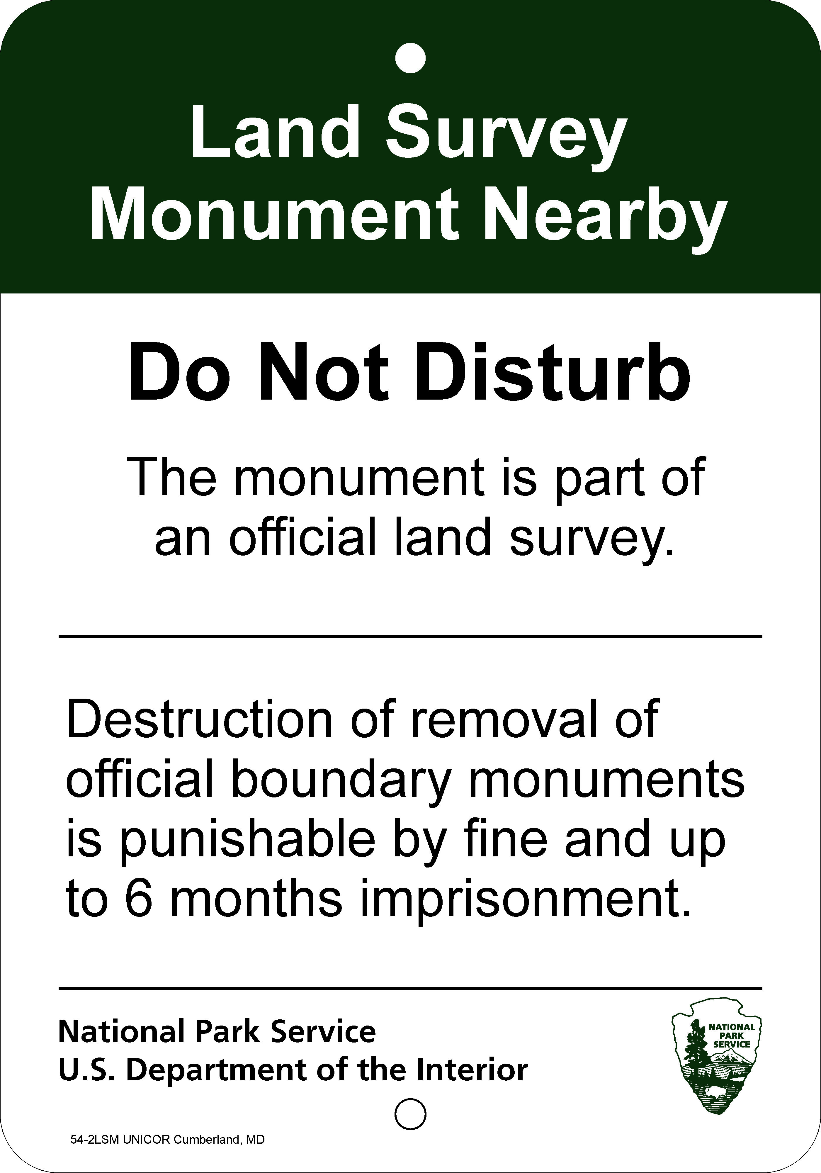 7”x10” NPS Land Survey Monument Sign