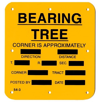 BEARING TREE, 4 1/2" x 5" USFS Aluminum Sign