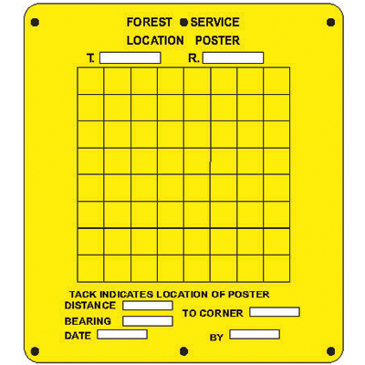 FOREST SERVICE LOCATION POSTER (unnumbered grid), 4 1/2" x 5" USFS Aluminum Sign