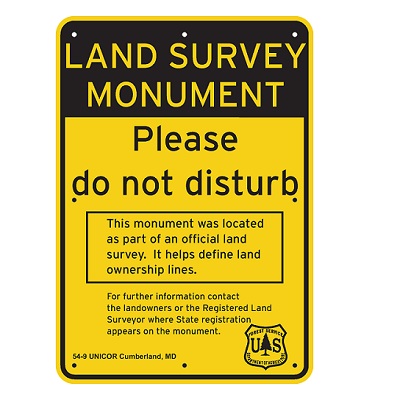 LAND SURVEY MONUMENT, 7" x 10" USFS Aluminum Sign