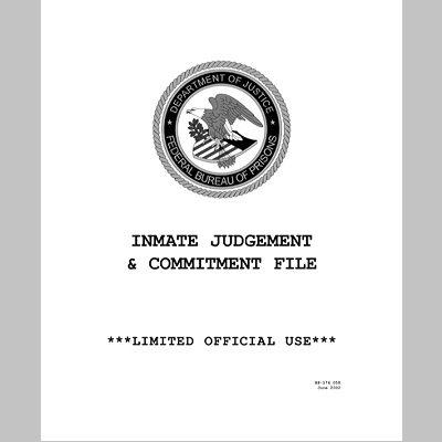BOP Inmate Judgement and Commitment File Folder