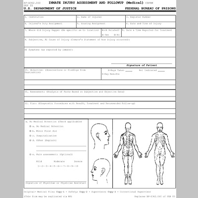 BOP Inmate Injury Assessment and Followup Form