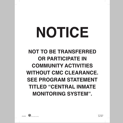 BOP Notice of Central Monitoring Card