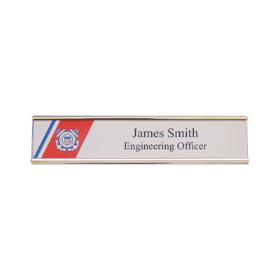 USCG Name Plate White and Blue w/Desktop Holder