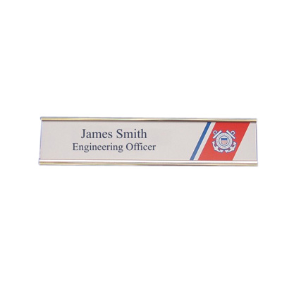 USCG White and Blue Name Plate w/Desktop Holder