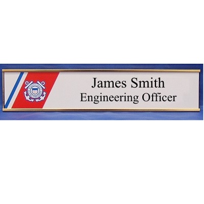 USCG White and Black Name Plate w/Wall-mounted Holder