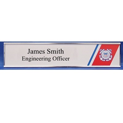 USCG White and Black Name Plate w/Wall-mounted Holder