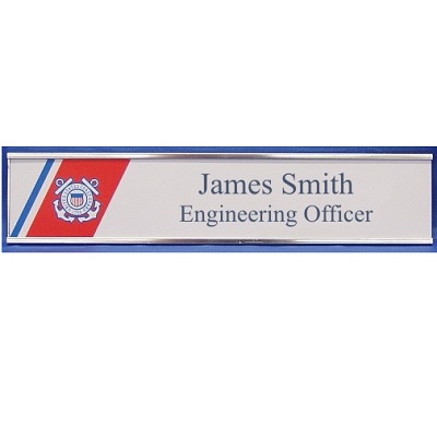 USCG White and Blue Name Plate w/Wall-mounted Holder