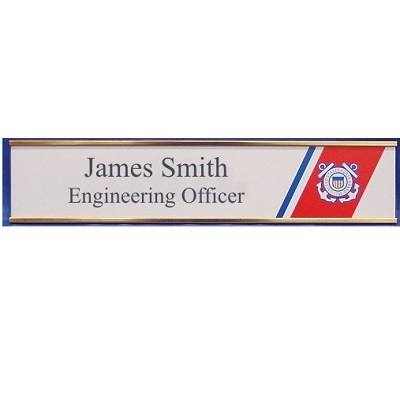 USCG White and Blue Name Plate w/Wall-mounted Holder