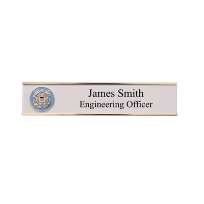 USCG Name Plate White and Black w/Wall-mounted Holder