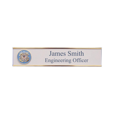 USCG White and Blue Name Plate w/Wall-mounted Holder