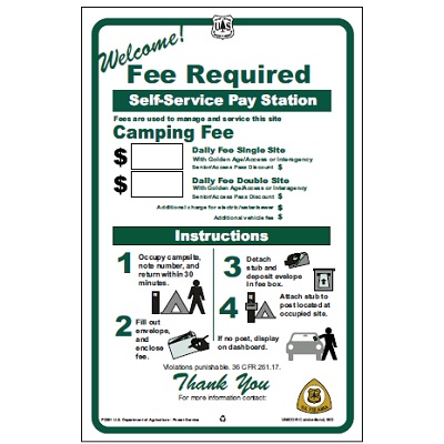 USFS Sign: Fee Required - Self Service Pay Station, 11W x 17H