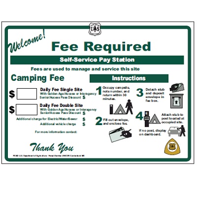 USFS Sign: Fee Required - Self Service Pay Station, 38W x 28H