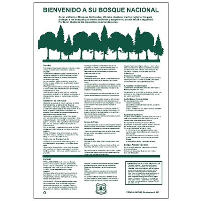 USFS Sign: Welcome to Your National Forests (Spanish Legend) 11W x 16H