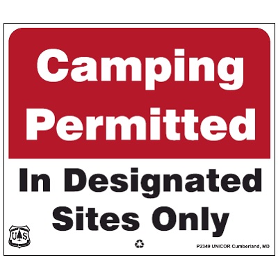 Camping Permitted in Designated Sites Only, 14" x 12" USFS Sign