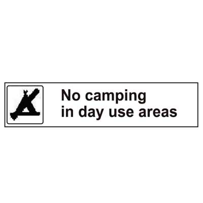 USFS Decal: No camping in day use areas, 10 1/2W x 2 1/2H