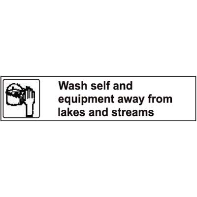 USFS Decal: Wash self and equipment away from..., 10 1/2W x 2 1/2H