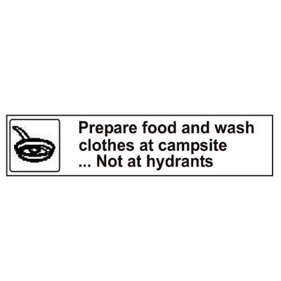 USFS Decal: Prepare food and wash clothes at campsite..., 10 1/2W x 2 1/2H