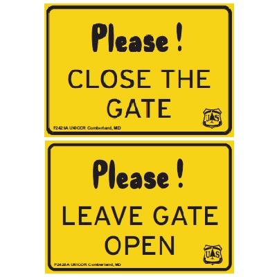 Please Close-the-Gate/Leave-Gate-Open, 10W x 7H Double-Sided USFS Sign