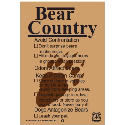 Bear Country, Avoid Confrontation..., 11W x 16H USFS Sign