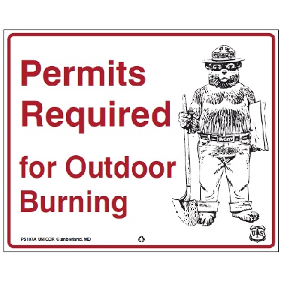 USFS Sign: Permits Required for Outdoor Burning, 42W x 34H