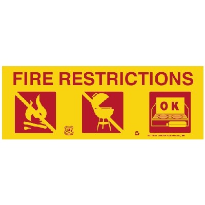 USFS Sign: FIRE RESTRICTIONS (3 Graphics), 44W x 16H