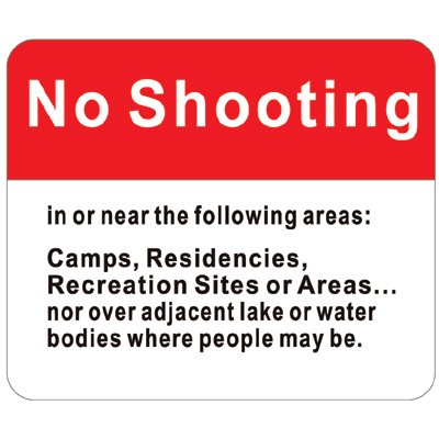 No Shooting, in or near the following areas..., 14W x 11H USFS Sign