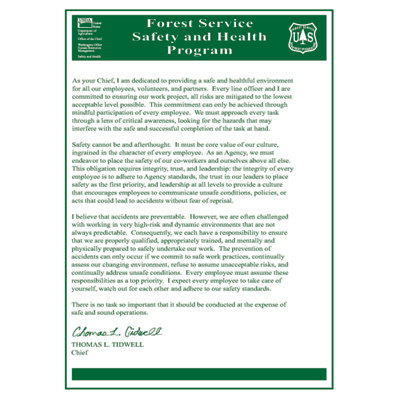 Forest Service Safety and Health Program, 12" x 17" USFS Sign